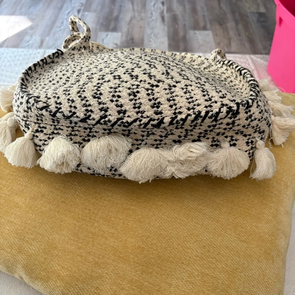 Echo Chic Black‎ and White Woven Tote beach Bag